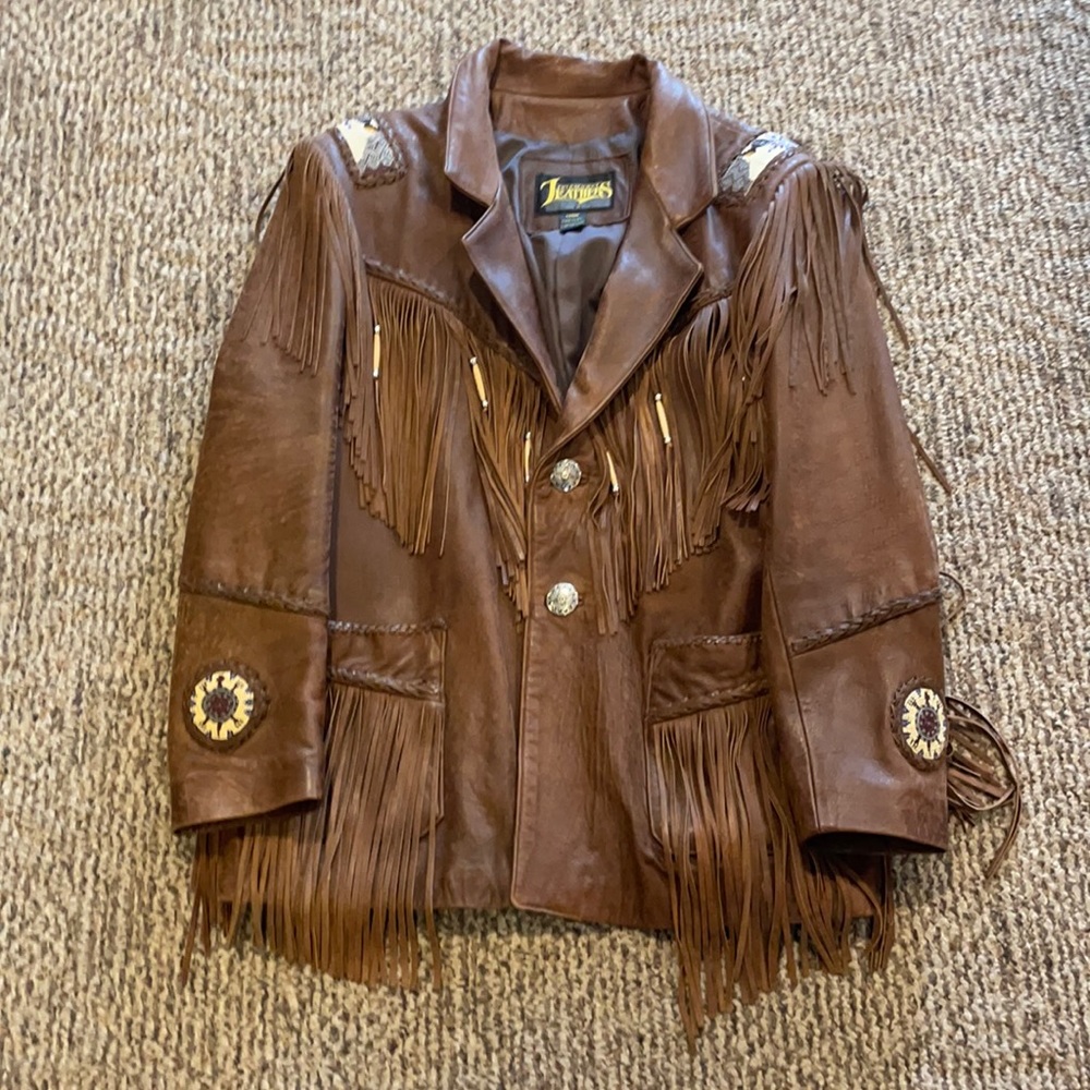 Vintage Western Leather Fringed Coat